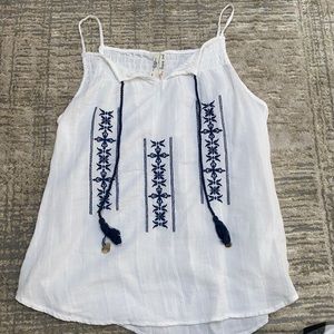 Girl Krazy White tank with navy embroidery